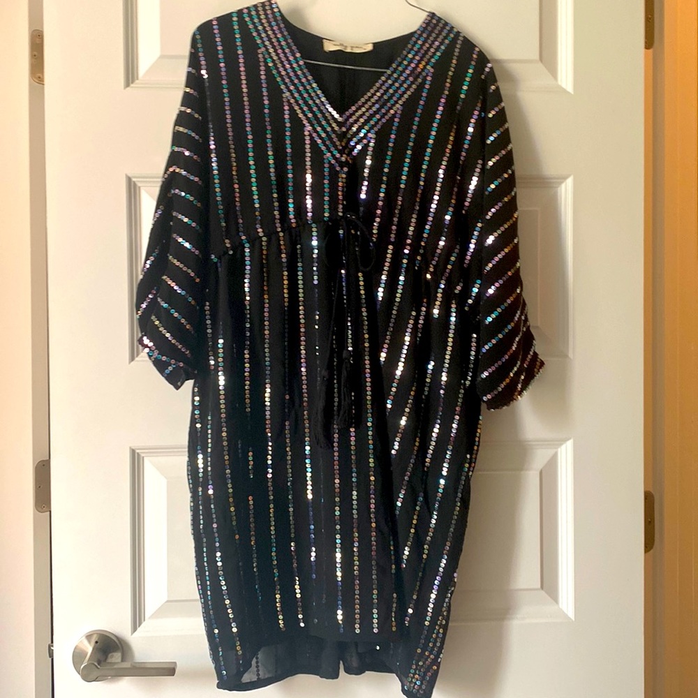 Multi-Colored Sequin Dress or Cover Up w Drawstring Waist